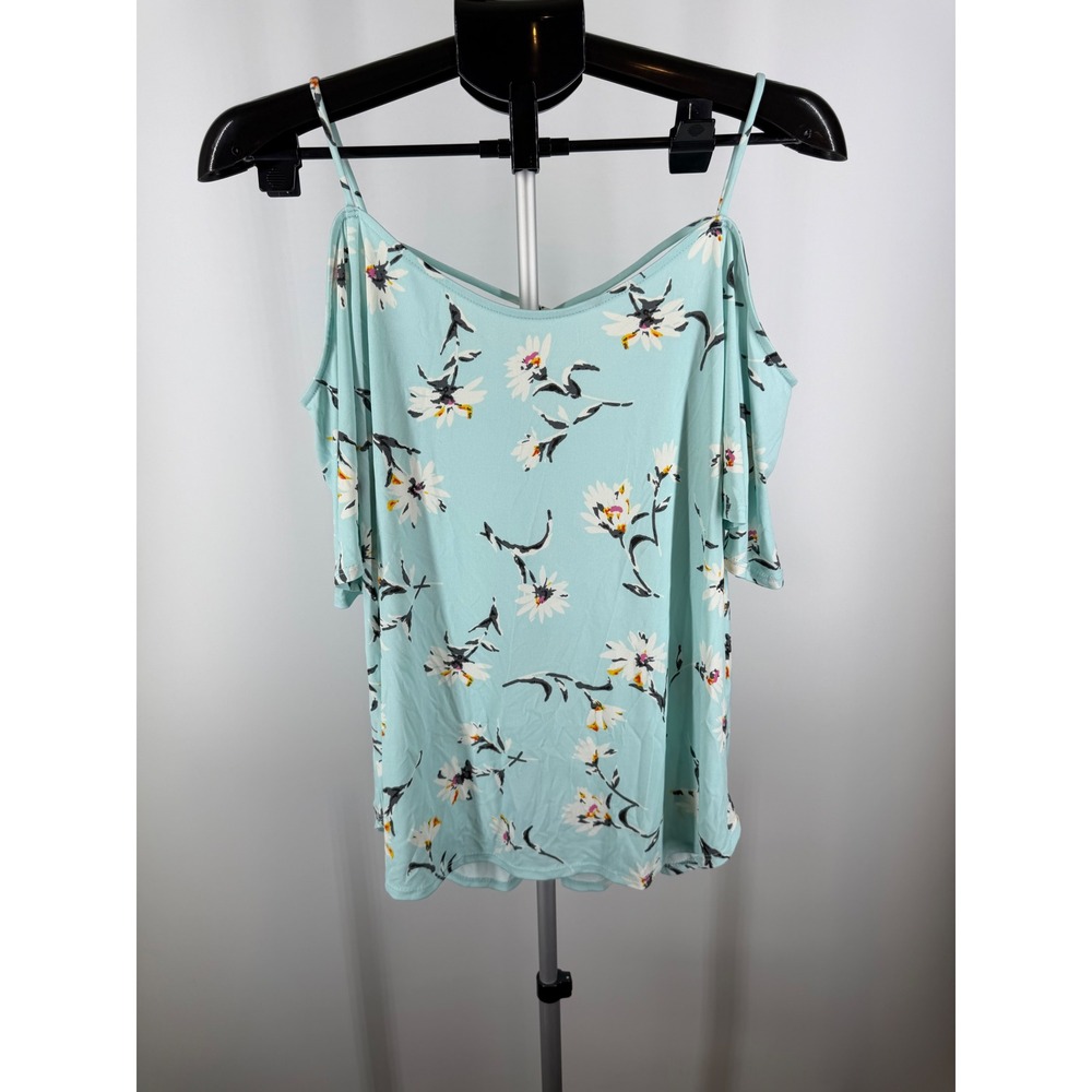 Kaileigh Light Blue Floral Cold Shoulder Crisscross Top L